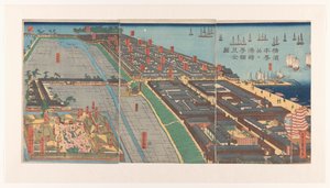Descripción general del distrito de Honcho y el barrio de Miyozaki en Yokohama Yokohama Honcho narabi Miyozakicho saiken zenzu (título sobre objeto) Una representación completa y detallada de Honcho y Miyozakicho en Yokohama