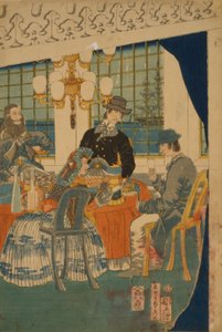 Salón de una casa mercantil extranjera en Yokohama, 1861 de Utagawa Sadahide
