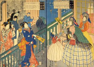 Vista verdadera de una casa mercantil de Yokohama de Utagawa Sadahide