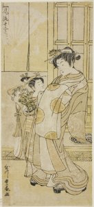 Cortesana y asistente de Utagawa Toyoharu