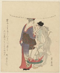 El dios de la suerte Ebisu con una mujer de Utagawa Toyohiro