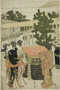 Peregrinación de Año Nuevo al templo Myohoji de Horinouchi (Horinouchi Myohoji eho mairi no zu) de Utagawa Toyohiro