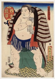 Retrato del luchador de sumo Kagamiiwa del lado oeste