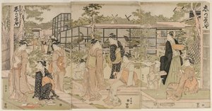 Visitantes a la Casa de Té Shika, principios de 1790 de Utagawa Toyokuni