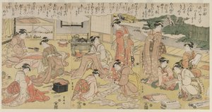 Mujeres haciendo ropa, principios de 1790 de Utagawa Toyokuni