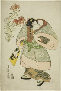 Claveles: enfermera y bebé, de una serie sin título de bellezas y flores de Utagawa Toyokuni I