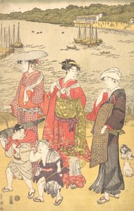 Mujeres en la playa de Takanawa, ca. 1790s