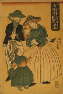 Una familia americana de paseo en Yokohama, 1861 de Utagawa Yoshifuji