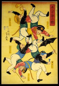 Cinco Hombres Haciendo el Trabajo de Diez Cuerpos (Gonin jushin no hataraki) de Utagawa Yoshifuji
