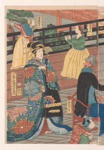 Extranjeros durante una borrachera en la casa de té Gankiro de Utagawa Yoshiiku
