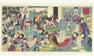 Los Siete Dioses de la Suerte en la Crianza del Gusano de Seda de Utagawa Yoshiiku