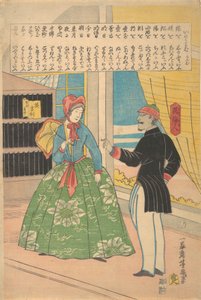 Mujer inglesa con hombre negro, 11º mes de Utagawa Yoshiiku