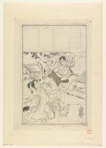 Hombre a punto de decapitar a una mujer de Utagawa Yoshiiku