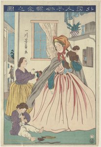 El amor de una mujer extranjera por sus hijos Gaikokujin kodomo chôai no zu (título sobre el objeto) de Utagawa Yoshikazu