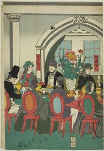 Extranjeros de cinco naciones en un banquete (Gokakoku ijin shuen no zu) de Utagawa Yoshikazu