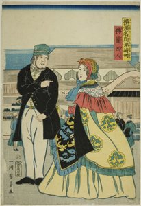 Franceses en Miyozakimachi, de la serie "Lugares Famosos en Yokohama" de Utagawa Yoshikazu