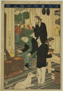 Preparando comidas en una residencia extranjera (Ijin yashiki ryori no zu) de Utagawa Yoshikazu