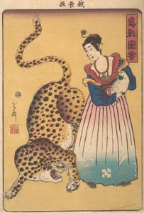 Mujer holandesa con leopardo, de la serie Imágenes de aves y animales Choju