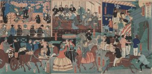 Extranjeros recorriendo Yokohama de Utagawa Yoshitora