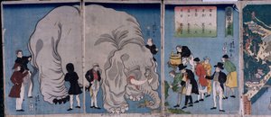 Extranjeros con un elefante (xilografía en color) de Utagawa Yoshitora
