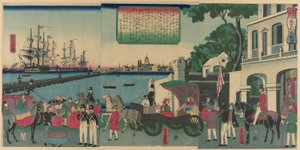 El puerto de Londres, Inglaterra (Igirisu Rondon no kaiko), de la serie "Colección de lugares pintorescos en tierras extranjeras (Bankoku meisho zukushi no uchi)" de Utagawa Yoshitora