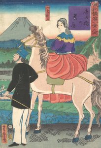 Crepúsculo, Mirando a los Gansos Salvajes Volando hacia el Puente Yoshida de Utagawa Yoshitora