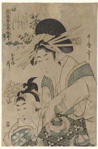 Tanabata: La cortesana Tsukioka de la casa Tamaya
Tanabata: Tamaya uchi Tsukioka (título en el objeto)
Poemas en papel brillante para las cinco estaciones (título de la serie)
Hana no irogami gosetsu yomiuta (título de la serie en el objeto) de Utamaro (II) , Kitagawa (attributed to)