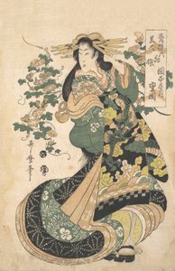 Una cortesana con campanillas de la mañana en el fondo de Utamaro II