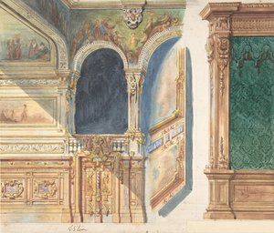 Diseño para un Interior, posiblemente un Teatro, ca. 1860-80 de V. S. Léon