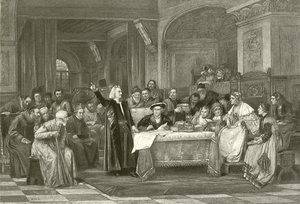 Colón ante Isabel (grabado) de Vaclav Brozik