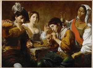 Reunion dans un cabaret - Compañía en una taberna ... de Valentin de Boulogne