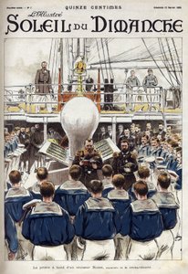 La oración de los marineros a bordo de un crucero ruso. De una acuarela de Mr. Gribayedoff. Grabado en "Le sun-du-dimanche" de Valerian Gribayedoff