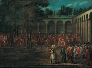 La delegación embajadora pasando por el segundo patio del Palacio de Topkapi, 1720s