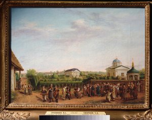 Noce dans le village de Kukavka (Ucrania) (La boda en el pueblo de Kukavka) - Pintura de Vasili Andreyevich Tropinin (Vassili Tropinin) (1776-1857), óleo sobre lienzo, alrededor de 1810, arte ruso