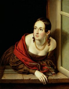 Mujer en su ventana o, La esposa de un tesorero de Vasili Andreevich Tropinin
