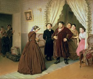 La institutriz llegando a la casa del comerciante, 1866 de Vasili Grigorevich Perov