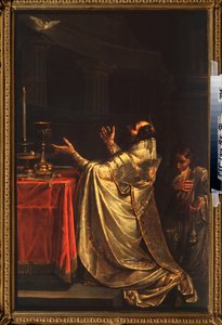 Basilio el Grande (330-379) (o Basilio de Cesarea) postrándose ante la paloma del Espíritu Santo (Espíritu Santo) - Basilio el Grande - Pintura de Vasili Kuzmich Shebuev (1777-1855), óleo sobre lienzo de Vasili Kuzmich Shebuev