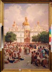 Devant le monastere des Caves a Kiev (Ucrania) (Ante el monasterio de las cuevas de Kiev) - Peinture de Vasili Petrovich Vereshchagin (Vassili Verechtchaguine) (1835-1909), huile sur toile de Vasili Petrovich Vereschagin