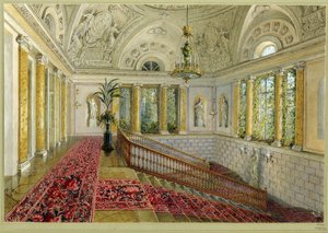 Escalera en un palacio. Obra de Vasily Semyonovich Sadovnikov (1800-1879), acuarela sobre papel de Vasili Semenovich Sadovnikov