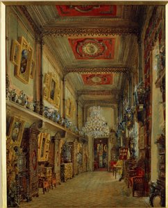 La biblioteca del Palacio Yusupov (Palacio Moika) en San Petersburgo. (La Biblioteca en el Palacio Yusupov en San Petersburgo). Obra de Vasily Semyonovich Sadovnikov (1800-1879), acuarela sobre papel