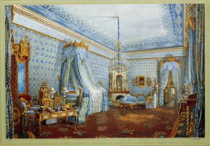 La habitación en el Palacio Yusupov (Palacio Moika) en San Petersburgo (La habitación en el Palacio Yusupov en San Petersburgo). Obra de Vasily Semyonovich Sadovnikov (1800-1879), acuarela sobre papel. arte ruso de Vasili Semenovich Sadovnikov