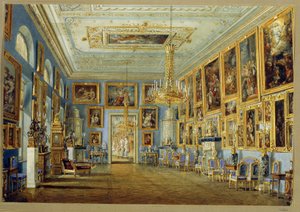 La galería de arte del Palacio Yusupov (Palacio Moika) en San Petersburgo. (La Galería de Arte en el Palacio Yusupov en San Petersburgo). Obra de Vasily Semyonovich Sadovnikov (1800-1879), acuarela sobre papel. arte ruso