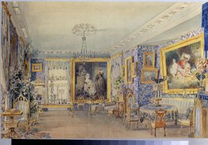 El Salón de la Casa Solariega Verki. Obra de Vasily Semyonovich Sadovnikov (1800-1879), acuarela sobre papel de Vasili Semenovich Sadovnikov