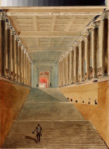 La Gran Escalera (o Escalera de los Embajadores o Escalera Jordan) del Palacio de Invierno en San Petersburgo. Obra de Vasily Semyonovich Sadovnikov (1800-1879), acuarela sobre papel, alrededor de 1840. Arte ruso del siglo XIX. Museo Estatal A. Pushkin de  de Vasili Semenovich Sadovnikov