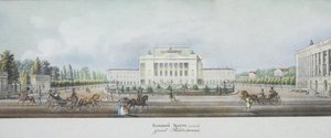 El Teatro Imperial Bolshoi Kamenny de San Petersburgo desde el panorama de la Avenida Nevsky de Vasili Semenovich Sadovnikov