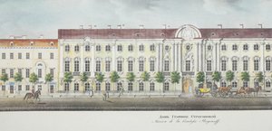 El Palacio Stroganov desde el panorama de la Avenida Nevsky de Vasili Semenovich Sadovnikov