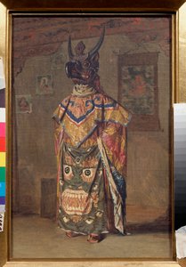 Un Lama en una fiesta budista en el Monasterio de Rumtek en Sikkim (India) (Lama en una fiesta budista en el Monasterio de Rumtek en Sikkim) - Pintura de Vasili Vasilyevich Vereshchagin (Vassili Vereshchagin) (1842-1904), óleo sobre lienzo