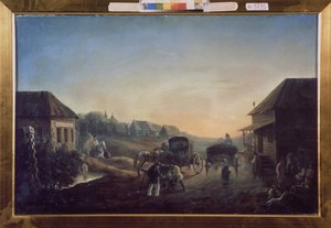 Estación de la diligencia. Pintura de Vasili Vasilyevich Samoylov (1813-1887), óleo sobre lienzo