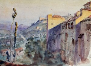 Decoración preparatoria para la ópera ""La rosa escarlata"" de Nikolai Krotkov - Escenografía para la ópera La rosa escarlata de N. Krotkov - Obra de Vasili Dmitrievich Polenov (1844-1927), lápiz y acuarela sobre papel de Vasilij Dmitrievich Polenov