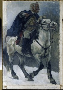 Alexander Suvorov (1729-1800) a caballo. (Alexander Suvorov a caballo). Se describe al héroe ruso cruzando los Alpes, al frente de las tropas rusas, durante la campaña de Italia (1799-1800). Pintura de Vasilli Ivanovich Surikov (Vasily Surik